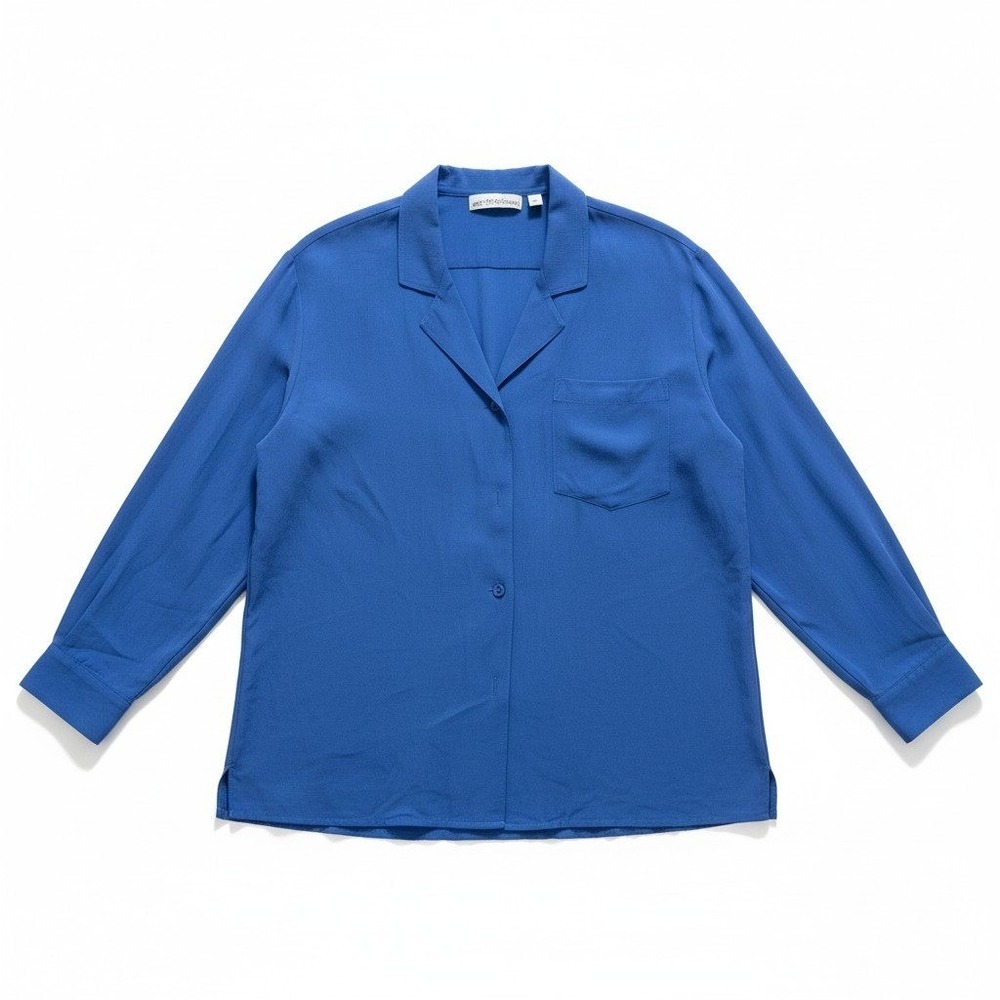 Peter Martin Silk Collection Royal Blue Long Sleeve Button Down Blouse Small